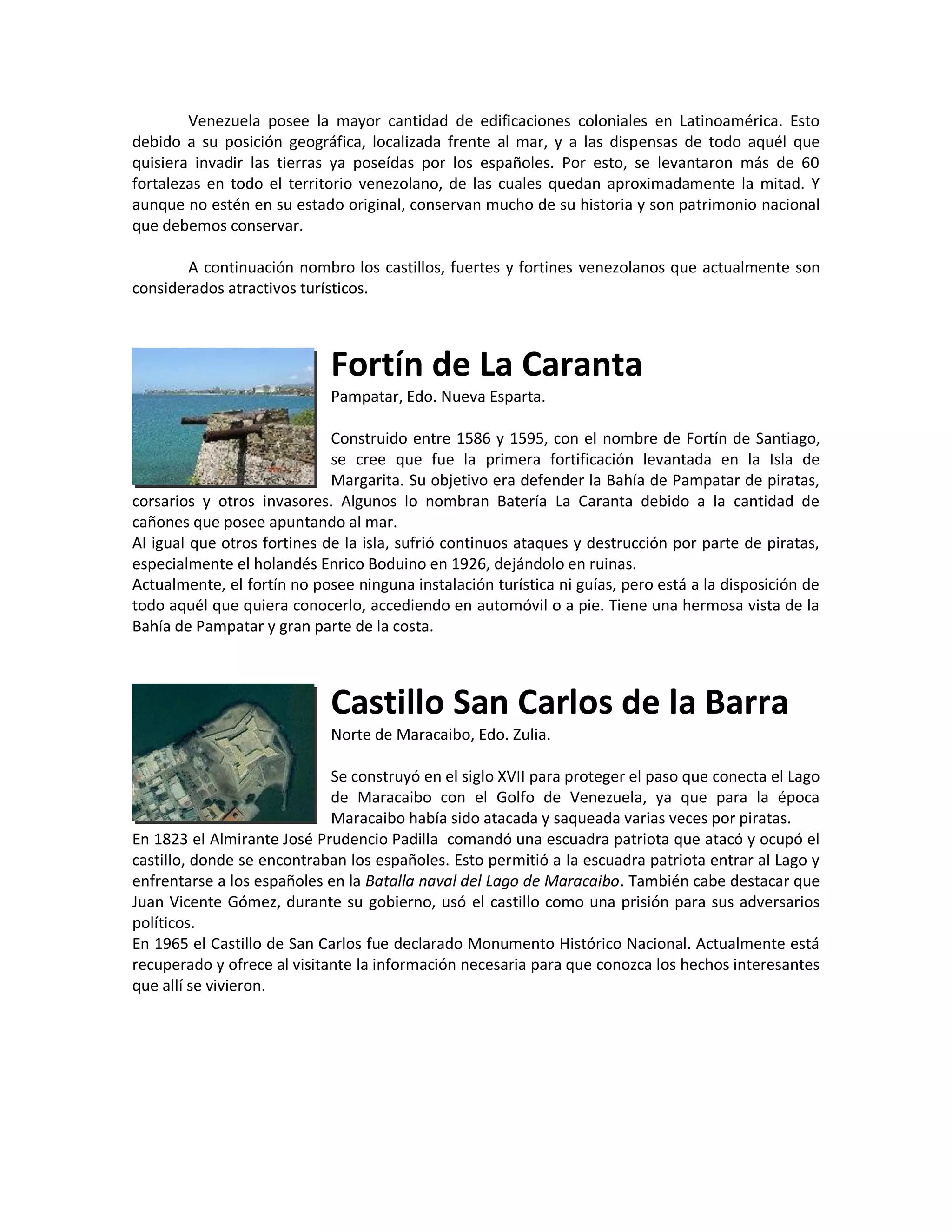 Castillos, fuertes y fortalezas de Venezuela | PDF