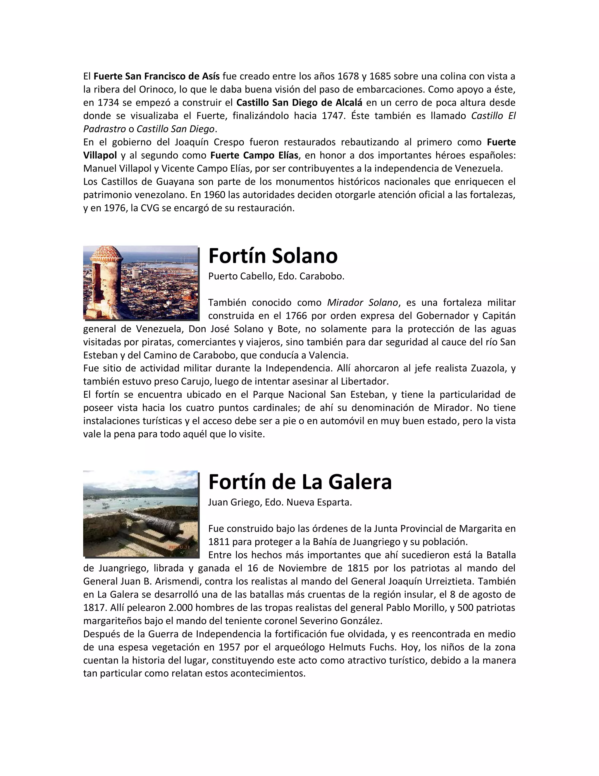 Castillos, fuertes y fortalezas de Venezuela | PDF