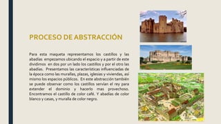 PROCESO DE ABSTRACCIÓN
Para esta maqueta representamos los castillos y las
abadías empezamos ubicando el espacio y a parti...