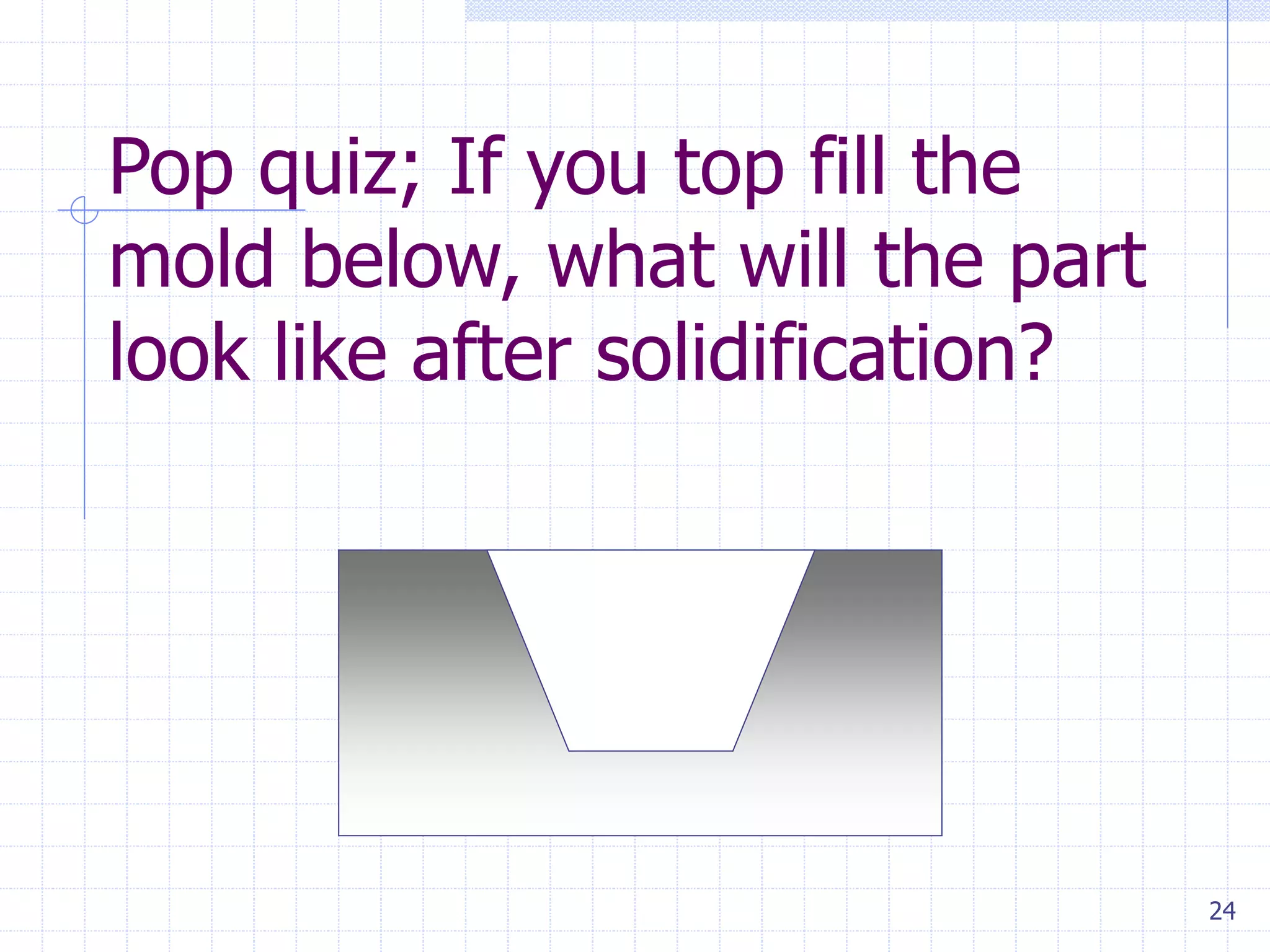 24
Pop quiz; If you top fill the
mold below, what will the part
look like after solidification?
 