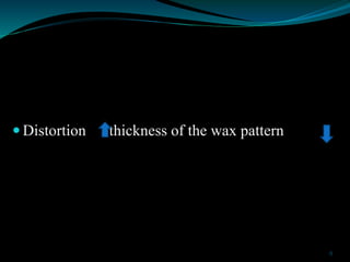  Distortion thickness of the wax pattern
8
 