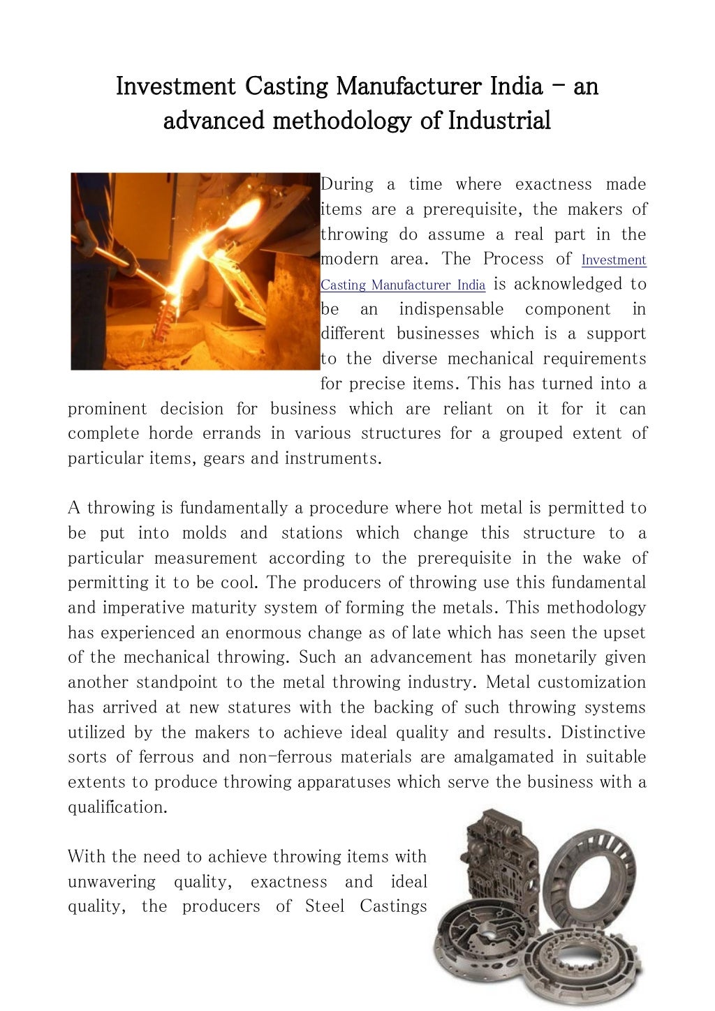 Investment casting manufacturer India