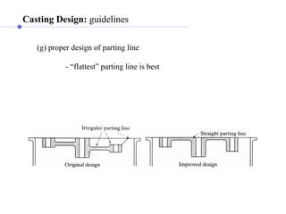 Casting Design: guidelines
(g) proper design of parting line
- “flattest” parting line is best
 