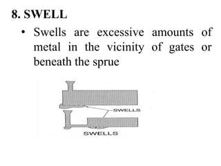 8. SWELL
• Swells are excessive amounts of
metal in the vicinity of gates or
beneath the sprue
 