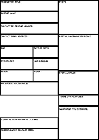 Casting sheet template Casting sheet template