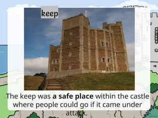 The keep was a safe place within the castle
where people could go if it came under
attack.
 
