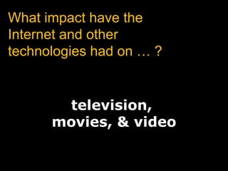 What impact have the Internet and other technologies had on … ?television, movies, & video