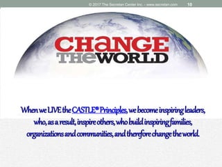 WhenweLIVEtheCASTLE®Principles,webecomeinspiringleaders,
who,asaresult,inspireothers,whobuildinspiringfamilies,
organizationsandcommunities,andthereforechangetheworld.
© 2017 The Secretan Center Inc. - www.secretan.com 10
 