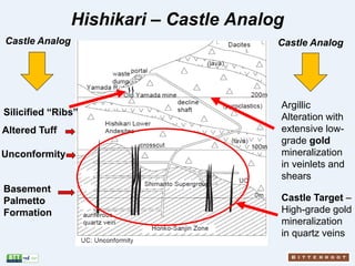 Hishikari – Castle Analog
Unconformity
Castle Analog
Altered Tuff
Basement
Palmetto
Formation
Castle Target –
High-grade g...