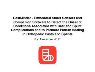 CastMinder - Embedded Smart Sensors and
Companion Software to Detect the Onset of
Conditions Associated with Cast and Splint
Complications and to Promote Patient Healing
in Orthopedic Casts and Splints
By: Alexander Wulff
 