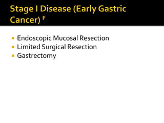  Endoscopic Mucosal Resection
 Limited Surgical Resection
 Gastrectomy
 