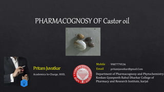 Academica In-Charge, HOD,
PritamJuvatkar
Mobile :
Email : pritamjuvatkar@gmail.Com
9987779536
Department of Pharmacognosy and Phytochemistry
Konkan Gyanpeeth Rahul Dharkar College of
Pharmacy and Research Institute, karjat
 