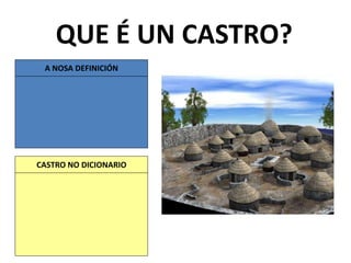 QUE É UN CASTRO?
A NOSA DEFINICIÓN
CASTRO NO DICIONARIO
 