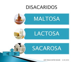 MALTOSA
LACTOSA
SACAROSA
12/05/2016LADY PAOLA CASTRO SEGURA
 
