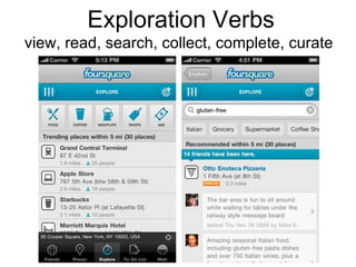 Exploration Verbs view, read, search, collect, complete, curate  