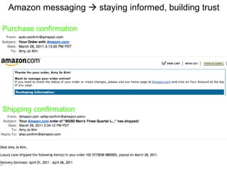 Amazon messaging    staying informed, building trust Shipping confirmation Purchase confirmation 