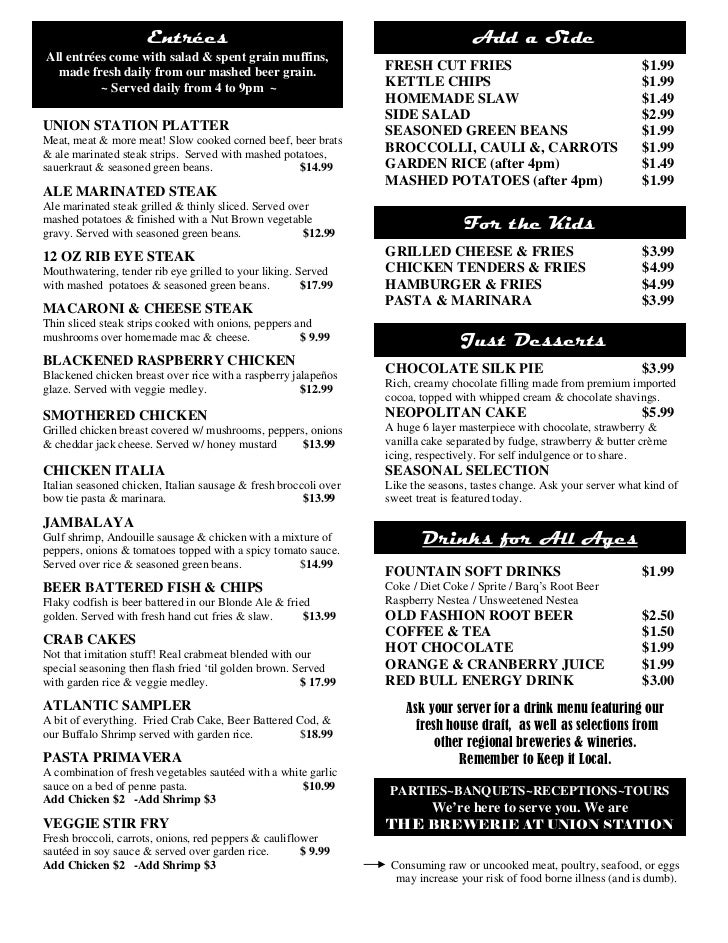 Casual dining complete food menu at erie pa