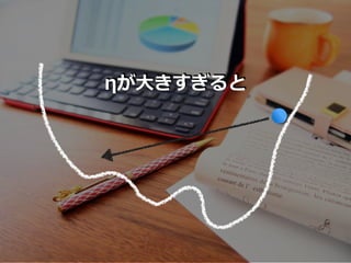 ηが⼤きすぎると
 