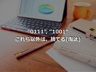 ”0111”, “1001”
これら以外は、捨てる(淘汰)
 