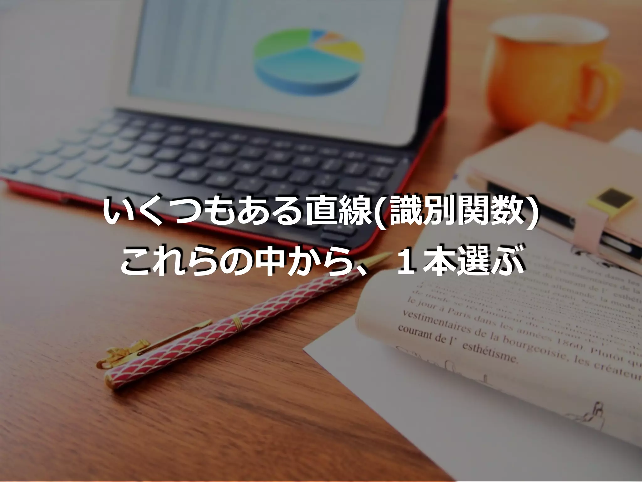 いくつもある直線(識別関数)
これらの中から、１本選ぶ
 