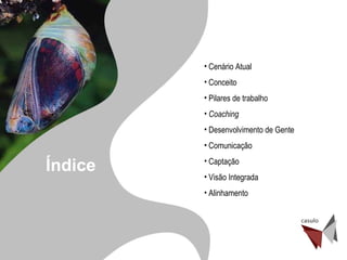 Cenário Atual Conceito Pilares de trabalho Coaching Desenvolvimento de Gente Comunicação Captação Visão Integrada Alinhamento Índice 