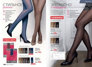 ЭЛЕГАНТНО
и комфортно
Заниженная талия
Плоский шов
Хлопковая ластовица
Укрепленный
прозрачный мысок
Широкий пояс
Уплотненные шортики
Укрепленный
прозрачный мысок
Два шва сзади
в размере
XL обеспечат
комфорт
Плоский
качественный
шов
СТИЛЬНОЕ
решение
Колготки с заниженной
талией 40 den
Без шортиков.
Состав: 84% полиамид,
16% эластан.
Размеры: XS–XL.
350р. 259р.
Эластичные
шелковистые
колготки 20 den
Размеры: XS–XL.
300р. 199р.
Колготки с заниженной
талией 20 den
Без шортиков.
Состав: 82% полиамид, 18% эластан.
Размеры: XS–XL.
330р. 229р.
ST401
бежевый
ST402
бронзовый
ST404
дымчатый
ST405
кофейный
ST403
черный
ST201
бежевый
ST202
бронзовый
ST204
дымчатый
ST203
черный
Колготки 40 den
ST410
бежевый
ST411
бронзовый
ST412
черный
Колготки 40 den
Колготки 20 den
ST223
бежевый
ST224
бронзовый
ST225
черный
Колготки 20 den
Эластичные
шелковистые
колготки 40 den
Размеры: XS–XL.
330р. 229р.
Удобные колготки с заниженной
талией позволят вам носить
свои любимые наряды, чувствуя
себя уверенно и комфортно.
НОВИНКИ
НОВЫЕ ЦВЕТА
НОВЫЕ ЦВЕТА
НОВЫЙ ЦВЕТ
ST409
синий
ST222
синий
ST221
кофейный
260 faberlic № 03/2017
Мода и стиль
 