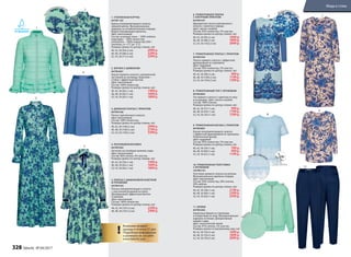 3. ДЛИННОЕ ПЛАТЬЕ С ПРИНТОМ
047W4106
Платье приталенного силуэта.
Цвет: ментоловый.
Cостав: 100% полиэстер.
Размеры (длина по центру спинки, см):
40, 42, 44 (140±2 см):	 2999 р.
46, 48, 50 (140±2 см):	 3199 р.
52, 54, 56 (140±2 см):	 3399 р.
7. ТРИКОТАЖНОЕ ПЛАТЬЕ С ПРИНТОМ
047W4104
Платье прямого силуэта с эффектной
драпировкой по горловине.
Цвет: пудровый.
Cостав: 95% полиэстер, 5% эластан.
Размеры (длина по центру спинки, см):
40, 42, 44 (98±2 см):	 999 р.
46, 48, 50 (100±2 см):	 1199 р.
52, 54, 56 (104±2 см):	 1399 р.
2. БЛУЗКА С ШИФОНОМ
047W2601
Блузка прямого силуэта с центральной
застежкой на пуговицы. Воротник –
стойка с эффектным бантом.
Цвет: ментоловый.
Cостав: 100% полиэстер.
Размеры (длина по центру спинки, см):
40, 42, 44 (65±1 см):	 1499 р.
46, 48, 50 (65±1 см):	 1699 р.
52, 54, 56 (65±1 см):	 1899 р.
4. РАСКЛЕШЕННАЯ ЮБКА
047W3304
Застежка на потайную молнию сзади.
Цвет: васильковый.
Cостав: 96% хлопок, 4% эластан.
Размеры (длина по центру переда, см):
40, 42, 44 (59±1 см):	 1499 р.
46, 48, 50 (62±1 см):	 1699 р.
52, 54, 56 (65±1 см):	1899 р.
8. ТРИКОТАЖНЫЙ ТОП С КРУЖЕВОМ
047W2603
Топ прямого силуэта с принтом по низу
и на рукавах. Цвет: светло-голубой.
Cостав: 100% хлопок.
Размеры (длина по центру спинки, см):
40, 42, 44 (57±1 см):	 999 р.
46, 48, 50 (59±1 см):	 1199 р.
52, 54, 56: (62±1 см):	 1399 р.
5. ПЛАТЬЕ С ШИФОНОВОЙ КОКЕТКОЙ
И РУКАВАМИ
047W4105
Платье полуприлегающего силуэта
с эластичной резинкой на поясе.
Декорировано эффектным бантом
и рюшами.
Цвет: ментоловый.
Cостав: 100% полиэстер.
Размеры (длина по центру спинки, см):
40, 42, 44 (107±2 см):	 2299 р.
46, 48, 50 (107±2 см):	 2499 р.
9. ТРИКОТАЖНАЯ БЛУЗКА С ПРИНТОМ
047W2607
Блузка полуприлегающего силуэта
с эффектной драпировкой по горловине.
Укороченные рукава.
Цвет: пудровый.
Cостав: 95% полиэстер, 5% эластан.
Размеры (длина по центру спинки, см):
40, 42, 44 (59±1 см):	 799 р.
46, 48, 50 (60±1 см):	 999 р.
52, 54, 56 (61±1 см):	 1199 р.
11. БРЮКИ
047W3204
Зауженные брюки со стрелками
и отворотами по низу. Функциональные
карманы по бокам. Декоративный
карман сзади.
Цвет: классический синий.
Cостав: 97% хлопок, 3% эластан.
Размеры (длина по внутреннему шву, см):
40, 42, 44 (70±2 см):	 1699 р.
46, 48, 50 (70±2 см):	 1899 р.
52, 54, 56 (70±2 см):	 2099 р.
1. УТЕПЛЕННАЯ КУРТКА
047W1102
Куртка полуприлегающего силуэта
средней длины. Функциональные
карманы на потайной молнии спереди.
Водоотталкивающая пропитка.
Цвет: ментоловый.
Cостав: основная ткань – 100% нейлон;
подкладка – 100% полиэстер;
утеплитель – 100% полиэстер (200 г
синтепон, от +5˚С до -5˚С).
Размеры (длина по центру спинки, см):
40, 42, 44 (64±2 см):	 2999 р.
46, 48, 50 (68±2 см):	 3299 р.
52, 54, 56 (71±2 см):	 3599 р.
10. ТРИКОТАЖНАЯ ТОЛСТОВКА
С КРУЖЕВОМ
047W2101
Толстовка прямого силуэта на молнии.
Функциональные карманы спереди.
Цвет: ментоловый.
Cостав: 50% полиэстер, 30% хлопок,
20% нейлон.
Размеры (длина по центру спинки, см):
40, 42, 44 (58±1 см):	 2199 р.
46, 48, 50 (60±1 см):	 2399 р.
52, 54, 56 (62±1 см):	 2599 р.
6. ТРИКОТАЖНОЕ ПЛАТЬЕ
С АЖУРНЫМ ПРИНТОМ
047W4107
Двухцветное платье приталенного
силуэта с принтом спереди.
Цвет: светло-голубой.
Cостав: 95% полиэстер, 5% эластан.
Размеры (длина по центру спинки, см):
40, 42, 44 (95±2 см):	 1699 р.
46, 48, 50 (98±2 см):	 1899 р.
52, 54, 56 (102±2 см):	 2099 р.
2
1
4
3
6 7
9
8
11
10
Кр
ужево
Принт + кружев
о
!
Возможен возврат
одежды в течение 21 дня.
Подробную информацию
о размерах см. на сайте
www.faberlic.com
!
5
Паст
оральный принт
Флоральный при
нт
328 faberlic № 04/2017
Мода и стиль
 