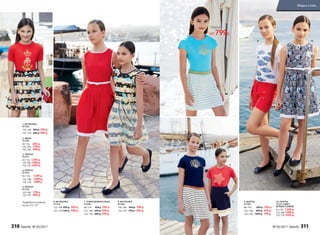 1. ФУТБОЛКА
D1220
122–146: 499 р.	 399 р.
152–170: 649 р.	 499 р.
2. ЮБКА
D1236
92-116: 699 р.
122-146: 799 р.
152-164: 899 р.
3. ПЛАТЬЕ
D1221
92-116: 1299 р.
122-146: 1499 р.
152-170: 1699 р.
4. ПЛАТЬЕ
D1234
92–116: 1299 р.
122–146: 1499 р.
152–170: 1699 р.
5. ПЛАТЬЕ
D1235
122-146: 799 р.
152-170: 899 р.
Подробнее о моделях
на стр. 312–317
6. ФУТБОЛКА
D1219
122–146: 499 р.	 399 р.
152–170: 649 р.	 499 р.
7. ТРИКОТАЖНАЯ ЮБКА
D1249
98–116: 499 р.	 399 р.
122–146: 699 р.	 499 р.
152–170: 899 р. 599 р.
8. ФУТБОЛКА
D1266
140, 146: 449 р.	 399 р.
152–170: 599 р.	 399 р.
9. ШОРТЫ
D1295
98–116: 699 р.	 599 р.
122–146: 899 р.	 699 р.
152–170: 1099 р.	 799 р.
10. ПЛАТЬЕ
D1221 (ЦВЕТ:
БЕЛЫЙ+СИНИЙ)
92-116: 1299 р.
122-146: 1499 р.
152-170: 1699 р.
1.
3.
4.
5.
5.
6.
7.
8.
9.
10.
2.
Платье
от 799р.
310 faberlic № 05/2017 № 05/2017 faberlic 311
Мода и стиль
 