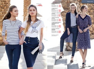 1. ТРИКОТАЖНАЯ БЛУЗКА
057W2903
40, 42, 44 (55±1 см):		 999 р.
46, 48, 50 (56±1 см):		1199 р.
52, 54, 56 (57±1 см):		1399 р.
2. УЗКИЕ ДЖИНСЫ
057W3101
40, 42, 44 (77±2 см):		1599 р.
46, 48, 50 (77±2 см):		1799 р.
52, 54, 56 (77±2 см):		1999 р.
3. ФУТБОЛКА С ПАЙЕТКАМИ
057W2904
40, 42, 44 (56±1 см):		499 р.
46, 48, 50 (59±1 см):		599 р.
52, 54, 56 (62±1 см):		699 р.
4. ЮБКА ИЗ ЖАККАРДА
057W3303
40, 42, 44 (61±1 см):		1299 р.
46, 48, 50 (64±1 см):		1499 р.
52, 54, 56 (67±1 см):		1699 р.
5. ТРИКОТАЖНЫЙ КАРДИГАН
С ПЛИССИРОВАННЫМ
ШИФОНОМ
057W2401
40, 42, 44 (99±2 см):		1999 р.
46, 48, 50 (100±2 см):		2199 р.
52, 54, 56 (101±2 см):		2399 р.
6. ПЛАТЬЕ С НАБИВНЫМ
РИСУНКОМ
057W4102
40, 42, 44 (100±2 см):		2599 р.
46, 48, 50 (105±2 см):		2799 р.
52, 54, 56 (111±2 см):		2999 р.
Подробнее о моделях
на стр. 300–303
1.
1.
2.
2.
3.
4.
5.
6.
Футболка
от 499р.
№ 05/2017 faberlic 293
Мода и стиль
 