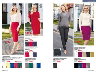 5. УЗКИЕ БРЮКИ СО СТРЕЛКАМИ 039W3211
Состав: 95% полиэстер, 5% эластан.
Размеры: 40–56.
2700р. 1999р.
черный
ДЖЕМПЕР
039W2310,
БЕЛЫЙ
ЮБКА
039W3310,
ТЕМНО-КРАСНАЯ
КАРДИГАН
128W2410,
СЕРЫЙ МЕЛАНЖ
ВОДОЛАЗКА
HC013,
СЕРАЯ
(СМ. НА СТР. 205)
3. ПЛАТЬЕ ИЗ СТРЕТЧ-КРЕПА 039W4110
Состав: 95% полиэстер, 5% эластан.
Размеры: 40–56.
1900р. 1399р.
темно-
красный
темно-
синий
белый
2. ЮБКА ИЗ СТРЕТЧ-КРЕПА 039W3310
Состав: 95% полиэстер, 5% эластан.
Размеры: 40–56.
1600р. 1199р.
черный
темно-
красный
темно-
синий
серый
меланж
молочный
темно-
зеленый
ярко-синий
4. ВЯЗАНЫЙ КАРДИГАН 128W2410
Состав: 80% вискоза, 20% нейлон.
Размеры: 40–56.
2200р. 1599р.
ВИСКОЗА 80%
ВИСКОЗА 80%
вид сзади
3
2
1. ВЯЗАНЫЙ ДЖЕМПЕР
039W2310 Цвет: белый, лайм. Состав: 80% вискоза, 20% нейлон.
128W2310 Цвет: ярко-синий, малиновый, темно-зеленый.
Состав: 80% вискоза, 20% нейлон.
Размеры: 40–56.
1900р. 1399р.
белый
лайм
малиновый
ярко-синий
темно-
зеленый
ОГРАНИЧЕНО!
количество
4
Юбка
1199р.
1600 р.
Платье
1399р.
1900 р.
черный
молочный
оливковый
сливовый
бежевый
черныйчерный
сливовый
темно-
синий
темно-
серый
ДЖЕМПЕР
117W2301,
МОЛОЧНЫЙ
ЮБКА
128W3310,
СЛИВОВАЯ
7. ЮБКА 128W3310
Состав: 95% полиэстер, 5% эластан.
Размеры: 40–56.
2000р. 1499р.
6. ВЯЗАНЫЙ ДЖЕМПЕР 117W2301
Состав: 80% хлопок, 20% нейлон.
Размеры: 40–56.
1900р. 1399р.
6
7
Юбка
1499р.
2000 р.
5
1
ПЛАТЬЕ
039W4110,
ТЕМНО-
КРАСНОЕ
230 №05/2019 №05/2019 231
МОДА И СТИЛЬ
 