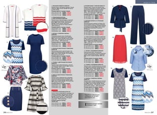 фак
турныйжаккард
декоративны
епуговицы
1.
3.
5.
6.
4.
7.
8. ЛЕГКИЙ ЖАКЕТ С ПОЯСОМ 058W2101
Прямой силуэт. Тонкая костюмная ткань
в полоску. Подкладка на спинке. Централь-
ная застежка на две потайные кнопки.
Цвет: темно-синий. Состав: основная
ткань – 93% полиэстер, 2% вискоза,
5% эластан; подкладка – 100% полиэстер.
Размеры (длина по центру спинки):
40, 42, 44 (62±1 см):	 4000 р. 	2999 р.
46, 48, 50 (65±1 см):	 4400 р. 	3299 р.
52, 54, 56 (69±1 см):	 4800 р. 	3599 р.
9. ШИРОКИЕ БРЮКИ СО СТРЕЛКАМИ­
058W3201
Функциональные карманы по бокам. Тон-
кая костюмная ткань в полоску. Централь­
ная застежка на молнию, потайные крючки
и потайную пуговицу. Цвет: темно-синий.
Состав: 93% поли­эстер, 2% вискоза,
5% эластан.
Размеры (длина по внутреннему шву):
40, 42, 44 (83±2 см):	 3500 р. 	2599 р.
46, 48, 50 (83±2 см):	 3800 р. 	2799 р.
52, 54, 56 (83±2 см):	 4100 р. 	2999 р.
10. ПЛИССИРОВАННАЯ ЮБКА 058W3302
Юбка из шифона на трикотажной подклад-
ке. Застежка на потайную молнию сзади.
Цвет: коралловый. Состав: основная
ткань – 100% полиэстер; подкладка –
100% поли­эстер.
Размеры (длина по центру переда):
40, 42, 44 (70±2 см):	 2400 р. 	1799 р.
46, 48, 50 (71±2 см):	 2700 р. 	1999 р.
52, 54, 56 (72±2 см):	 3000 р. 	2199 р.
11. БЛУЗКА С ВЫШИВКОЙ 058W2603
Приталенный силуэт. Центральная
застежка на пуговицы, отложной воротник-
стойка. Укороченные рукава с защипами.
Цвет: светло-голубой. Состав: 100% хло-
пок.
Размеры (длина по центру спинки):
40, 42, 44 (63±1 см):	 2400 р. 	1799 р.
46, 48, 50 (65±1 см):	 2700 р. 	1999 р.
52, 54, 56 (66±1 см):	 3000 р. 	2199 р.
12. ТУНИКА С КРУЖЕВОМ 058W2703
Прямой силуэт. Комбинированная полочка
из трикотажа и кружева с разрезами по бо-
кам. Цвет: темно-синий. Состав: спинка,
рукава (трикотаж) – 95% вискоза, 5% элас­
тан; полочка (кружево) – 100% поли­эстер.
Размеры (длина по центру спинки):
40, 42, 44 (75±2 см):	 2000 р. 	1499 р.
46, 48, 50 (76±2 см):	 2300 р. 	1699 р.
52, 54, 56 (78±2 см):	 2600 р. 	1899 р.
13. ПЛАТЬЕ С ГИПЮРОМ «ВОЛНЫ­»
058W4102
Прямой силуэт. Комбинированная полочка
из трикотажа и гипюра с разрезами по бо-
кам. Цвет: темно-синий. Состав: спинка,
рукава (трикотаж) – 95% вискоза, 5% элас­
тан; полочка (гипюр) – 100% поли­эстер.
Размеры (длина по центру спинки):
40, 42, 44 (97±2 см):	 2400 р. 	1799 р.
46, 48, 50 (98±2 см):	 2700 р. 	1999 р.
52, 54, 56 (99±2 см):	 3000 р. 	2199 р.
вышивка
кру
жево
Подробную информацию
о размерах см. на сайте
www.faberlic.com
8.
10.
12.
13.
11.
9.
2.
плиссированн
ыйшифон
факт
урныйтрикотаж
гип
юр «волны»
гипюр «волн
ы»
костюмная
полоска
1. ВЯЗАНЫЙ КАРДИГАН 058W2401
Прямой силуэт, накладные карманы. Тонкий
трикотаж. Цвет: белый. Состав: 60% виско-
за, 40% хлопок.
Размеры (длина по центру спинки):
40, 42, 44 (73±2 см):	 2700 р. 	1999 р.
46, 48, 50 (75±2 см):	 3000 р. 	2199 р.
52, 54, 56 (77±2 см):	 3300 р. 	2399 р.
2. ТРИКОТАЖНАЯ БЛУЗКА
С ПЛИССИРОВКОЙ 058W2906
Прямой силуэт. Круглый вырез и короткие
цельнокроенные рукава. Полочка из ши-
фона. Цвет: темно-синий, коралловый.
Состав: спинка, рукава (трикотаж) –
95% вискоза, 5% эластан; перед (шифон) –
100% поли­эстер.
Размеры (длина по центру спинки):
40,42,44 (60±1 см):	 2000 р. 	1499 р.
46,48,50 (61±1 см):	 2300 р. 	1699 р.
52,54,56 (64±1 см):	 2600 р. 	1899 р.
3. БЛУЗКА С ГИПЮРОМ «ВОЛНЫ­»
058W2901
Полуприлегающий силуэт. Комбиниро-
ванная полочка из трикотажа и кружева.
Цвет: темно-синий. Состав: спинка, рукава
(трикотаж) – 95% вискоза, 5% эластан; по-
лочка (гипюр) – 100% полиэстер.
Размеры (длина по центру спинки):
40,42,44 (57±1 см):	 1300 р. 	 999 р.
46,48,50 (58±1 см):	 1600 р. 	1199 р.
52,54,56 (60±1 см):	 1900 р. 	1399 р.
4. ПЛАТЬЕ ИЗ ФАКТУРНОГО ТРИКОТАЖА
058W4108
Приталенный силуэт, круглый вырез. Зас­
тежка на потайную молнию, шлица сзади.
Цвет: темно-синий. Состав: 74% полиэстер,
22% вискоза, 4% эластан.
Размеры (длина по центру спинки):
40, 42, 44 (98±2 см):	 2700 р. 	1999 р.
46, 48, 50 (99±2 см):	 3000 р. 	2199 р.
52, 54, 56 (100±2 см):	3300 р. 	2399 р.
5. ТУНИКА С ЦВЕТОЧНЫМ РИСУНКОМ
058W2701
Прямой силуэт. Широкий вырез с эластич-
ной резинкой. Ткань: поплин. Цвет: мульти­
цвет. Состав: 100% хлопок.
Размеры (длина по центру спинки):
40, 42, 44 (60±1 см):	 2300 р. 	1699 р.
46, 48, 50 (63±1 см):	 2600 р. 	1899 р.
52, 54, 56 (66±1 см):	 2900 р. 	2099 р.
6. ЮБКА ИЗ ФАКТУРНОГО ТРИКОТАЖА
058W3301
Прямой силуэт. Широкий пояс, декориро-
ванный металлическими пуговицами. Зас­
тежка на потайную молнию, шлица сзади.
Цвет: темно-синий. Состав: 74% полиэстер,
22% вискоза, 4% эластан.
Размеры (длина по центру переда):
40,42,44 (63±1 см):	 1800 р. 	1399 р.
46,48,50 (66±1 см):	 2100 р. 	1599 р.
52,54,56 (69±1 см):	 2400 р. 	1799 р.
7. ПЛАТЬЕ ИЗ ЖАККАРДА 067W1201
Платье-пальто из фактурного жаккарда с во-
ланами на рукавах. Центральная застежка
на потайные кнопки. Цвет: черно-белый.
Состав: основная ткань – 44% поли­эстер,
20% полиамид, 18% хлопок, 18% акрил;
подкладка – 100% полиэстер.
Размеры (длина по центру
спинки, см):
40, 42, 44 (97±2 см):	 5000 р.	 2599 р.
46, 48, 50 (99±2 см):	 5400 р.	 2799 р.
52, 54, 56 (102±2 см):	5800 р.	 2999 р.
СУПЕРЦЕНА
!Возможен возврат одежды
в течение 21 дня. 
286 №06/2018 №06/2018 287
МОДА И СТИЛЬ
 