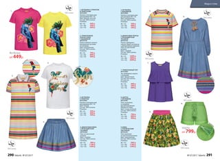 Выш
ивка
7. ТРИКОТАЖНЫЙ ТОП
067G2603
Топ свободного силуэта
с воланами.
Цвет: фиолетовый.
Состав: 95% хлопок,
5% эластан.
Размеры:
98–116:	 499 р.
122–146:	 599 р.
152–170:	 699 р.
1. ФУТБОЛКА С ПРИНТОМ
И ПАЙЕТКАМИ
067G2901
Кнопки в плечевом шве
для размеров 98–116.
Цвет: фуксия, желтый.
Состав: 100% хлопок.
Размеры:
98–116:	 449 р.
122–146:	 549 р.
152–170:	 649 р.
3. ФУТБОЛКА
С ПРИНТОМ
067G2902
Кнопки в плечевом шве
для размеров 98–116.
Цвет: белый.
Состав: 100% хлопок.
Размеры:
98–116:	 349 р.
122–146:	 449 р.
152–170:	 549 р.
5. ФУТБОЛКА
С ВЫШИВКОЙ
067G2904
Кнопки в плечевом шве
для размеров 98–116.
Цвет: мультиколор.
Состав: 100% хлопок.
Размеры:
98–116:	 399 р.
122–146:	 499 р.
152–170:	 599 р.
Те
сьма
1. 5.
6.
7.
9.
8.
2.
3.
4.
Круж
ево
Принт
4. ДЖИНСОВАЯ ЮБКА
С РАЗНОЦВЕТНОЙ
ТЕСЬМОЙ
067G3302
Пояс на эластичной
резинке.
Цвет: голубой.
Состав: 100% хлопок.
Размеры:
98–116:	 999 р.
122–146:	 1199 р.
152–170:	 1399 р.
8. ШОРТЫ
С КРУЖЕВОМ
067G3401
Пояс на резинке,
со шнурком
для регулирования
объема по талии.
Цвет: сочно-зеленый.
Состав: 100% хлопок.
Размеры:
98–116:	 799 р.
122–146:	 899 р.
152–170:	 999 р.
9. ЮБКА
С ТРОПИЧЕСКИМ
РИСУНКОМ
067G3301
Пояс выполнен
из эластичной резинки.
Цвет: мультиколор.
Состав: 100% хлопок.
Размеры:
98–116:	 999 р.
122–146:	 1199 р.
152–170:	 1399 р.
6. ДЖИНСОВОЕ ПЛАТЬЕ
С РАЗНОЦВЕТНОЙ
ТЕСЬМОЙ
067G4102
Платье свободного
силуэта. Вырез на кулиске
с декоративным шнурком.
Пояс на эластичной
резинке.
Цвет: голубой.
Состав: 100% хлопок.
Размеры:
98–116:	 1699 р.
122–146:	 1899 р.
152–170:	 2099 р.
2. ТРИКОТАЖНОЕ
ПЛАТЬЕ-ПОЛО
С ВЫШИВКОЙ
067G4104
Платье прямого силуэта.
Центральная застежка
на пуговицы.
Цвет: мультиколор.
Состав: 100% хлопок.
Размеры:
98–116:	 799 р.
122–146:	 899 р.
152–170:	 999 р.
Футболка
от 449р.
Шорты
от 799р.
290 faberlic № 07/2017 № 07/2017 faberlic 291
Мода и стиль
 