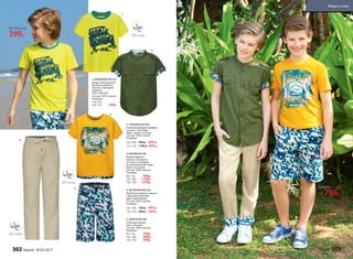 2. РУБАШКА M1336
Стильная рубашка прямого
силуэта с погонами.
Цвет: темно-зеленый.
Состав: 100% хлопок.
Размеры:
122–146:	 999 р.	 899 р.
152–170:	 1199 р.	 999 р.
3. БРЮКИ M1340
Брюки прямого
силуэта. Отвороты
по низу со вставкой
из принтованной ткани.
Цвет: песочный.
Сос­тав: 100% хлопок.
Размеры:
98–110:	 999р.
122–146:	 1199р.
152–170:	 1399р.
4. ФУТБОЛКА M1334
Футболка прямого силуэта
с большим принтом.
Цвет: оранжевый.
Состав: 100% хлопок.
Размеры:
122–146:	 549 р.	 499 р.
152–170:	 699 р.	 599 р.
5. ШОРТЫ M1348
Стильные шорты.
Цвет: малахит.
Состав: 100% хлопок.
Размеры:
92–116: 	 799р.
122–146: 	 899р.
152–170: 	 999р.
1. ФУТБОЛКА M1335
Яркая повседневная
футболка прямого
силуэта с большим
принтом.
Цвет: желтый.
Состав: 100% хлопок.
Размеры:
134, 146,
164, 170: 	 399р.
Шорты
от 799р.
1.
1.
2.
2.
3.
4.
5.
3.
4.
5.
Футболка
399р.
302 faberlic № 07/2017 № 07/2017 faberlic 303
Мода и стиль
 