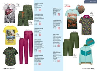 Принт
5. РУБАШКА С НАБИВНЫМ
РИСУНКОМ
067B2601
Рубашка прямого силуэта
с функциональным карманом
на груди. Короткие рукава
с отворотами по низу.
Цвет: светлый хаки.
Состав: 100% хлопок.
Размеры:
98–116:	 1299 р.
122–146:	 1499 р.
152–170:	 1699 р.
7. ТРИКОТАЖНОЕ ПОЛО
С НАБИВНЫМ РИСУНКОМ
067B2801
Трикотажное поло прямого
силуэта. Центральная
застежка на пуговицы.
Цвет: светлый хаки.
Состав: 100% хлопок.
Размеры:
98–116:	 699 р.
122–146:	 799 р.
152–170:	 899 р.
1. ФУТБОЛКА С ПРИНТОМ
067B2903
Кнопки в плечевом шве
для размеров 98–116.
Цвет: белый.
Состав: 100% хлопок.
Размеры:
98–116:	 399 р.
122–146:	 499 р.
152–170:	 599 р.
6. ФУТБОЛКА С ПРИНТОМ
067B2904
Кнопки в плечевом шве
для размеров 98–116.
Цвет: лазурный.
Состав: 100% хлопок.
Размеры:
98–116:	 399 р.
122–146:	 499 р.
152–170:	 599 р.
3. ФУТБОЛКА С ПРИНТОМ
067B2905
Кнопки в плечевом шве
для размеров 98–116.
Цвет: желтый.
Состав: 100% хлопок.
Размеры:
98–116:	 399 р.
122–146:	 499 р.
152–170:	 599 р.
4. БРЮКИ ЧИНОСЫ
067B3201
Брюки с отворотами
по низу. Функциональные
карманы по бокам.
Декоративные карманы
сзади на пуговицах. Утяжки
в поясе для регулировки
объема по талии. Центральная
застежка на молнии и пуговице.
Для маленьких размеров
98–110 предусмотрена кнопка.
Цвет: пурпурно-красный.
Состав: 100% хлопок.
Размеры:
98–116:	 1299 р.
122–146:	 1499 р.
152–170:	 1699 р.
1.
2.
3.
4.
6.
7.
8.
9.
5.
2. ТРИКОТАЖНЫЕ ШОРТЫ
С НАБИВНЫМ РИСУНКОМ
067B3401
Функциональные карманы
по бокам и сзади. Пояс
на резинке и с ярким шнурком
для регулирования объема
по талии.
Цвет: зеленый.
Состав: 100% хлопок.
Размеры:
98–116:	 599 р.
122–146:	 699 р.
152–170:	 799 р.
П
ринт
9. ТРИКОТАЖНЫЙ
БОМБЕР НА МОЛНИИ
067B2102
Бомбер свободного
силуэта с принтом на груди.
Функциональные карманы
по бокам.
Цвет: лазурный.
Состав: 98% полиэстер,
2% эластан.
Размеры:
98–116:	 1399 р.
122–146:	 1599 р.
152–170:	 1799 р.
8. ШОРТЫ-КАРГО
067B3404
Функциональные карманы
по бокам и сзади. Утяжки
в поясе для регулировки
объема по талии.
Центральная застежка
на молнии и пуговице.
Для маленьких размеров
98–110 предусмотрена
кнопка.
Цвет: светлый хаки.
Состав: 100% хлопок.
Размеры:
98–116:	 999 р.
122–146:	 1199 р.
152–170:	 1399 р.
Вид сзади
Вид сзади
Вид сзади
Футболка
от 399р.
304 faberlic № 07/2017 № 07/2017 faberlic 305
Мода и стиль
 