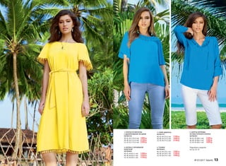 1. ПЛАТЬЕ ИЗ ВИСКОЗЫ
С ДЕКОРАТИВНОЙ ТЕСЬМОЙ
067W4103
40, 42, 44 (110±2 см):	 1999 р.
46, 48, 50 (112±2 см):	 2199 р.
52, 54, 56 (113±2 см):	 2399 р.
1.
4.
5.
4. ТУНИКА
067W2603
40, 42, 44 (73±1 см):	 1599 р.
46, 48, 50 (74±1 см):	 1799 р.
52, 54, 56 (75±1 см):	 1999 р.
2. БЛУЗКА С КРУЖЕВНОЙ
КОКЕТКОЙ
067W2602
40, 42, 44 (61±1 см):	 1399 р.
46, 48, 50 (62±1 см):	 1599 р.
52, 54, 56 (63±1 см):	 1799 р.
3. УЗКИЕ ДЖИНСЫ
067W3101
40, 42, 44 (77±2 см):	 1799 р.
46, 48, 50 (77±2 см):	 1999 р.
52, 54, 56 (77±2 см):	 2199 р.
2.
5. ШОРТЫ-БЕРМУДЫ
ИЗ ЭЛАСТИЧНОГО ХЛОПКА
067W3401
40, 42, 44 (40±1 см):	 1299 р.
46, 48, 50 (40±1 см):	 1499 р.
52, 54, 56 (40±1 см):	 1699 р.
3.
Подробнее о моделях
на стр. 20–23
12 faberlic № 07/2017 № 07/2017 faberlic 13
 