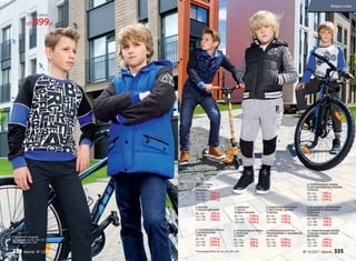 4. ДЖИНСЫ*
117B3101
(ТЕМНО-СИНИЙ)
98–116:	 1199 р.
122–146:	 1399 р.
152–164:	 1599 р.
5. ТРИКОТАЖНОЕ ПОЛО
С ПРИНТОМ
137B2801
98–116:	 599 р.
122–146:	 699 р.
152–164:	 799 р.
7. УТЕПЛЕННАЯ КУРТКА-
ТРАНСФОРМЕР С НАШИВКОЙ
137B1103
98–116:	 2799 р.
122–146:	 3099 р.
152–164:	 3399 р.
9. ФУТБОЛКА С ДЛИННЫМИ
РУКАВАМИ И ОБЪЕМНЫМ
ПРИНТОМ
137B2902
98–116:	 449 р.
122–146:	 549 р.
152–164:	 649 р.
3. УТЕПЛЕННАЯ КУРТКА
С КАПЮШОНОМ
137B1101
98–116:	 2799 р.
122–146:	 3099 р.
152–164:	 3399 р.
6. ТРИКОТАЖНЫЕ БРЮКИ
С ТЕКСТУРОЙ «ДЕНИМ»
137B3202
98–116:	 1399 р.
122–146:	 1599 р.
152–164:	 1799 р.
8. ТРИКОТАЖНЫЕ БРЮКИ
СО ВСТАВКАМИ НА КОЛЕНЯХ
137B3201
98–116:	 899 р.
122–146:	 1099 р.
152–164:	 1299 р.
10. ТРИКОТАЖНЫЕ БРЮКИ
137B3203 (ТЕМНО-СЕРЫЙ
МЕЛАНЖ)
98–116:	 899 р.
122–146:	 1099 р.
152–164:	 1299 р.
1. ТОЛСТОВКА
С ПРИНТОМ
137B2502
98–116:	 899 р.
122–146:	 1099 р.
152–164:	 1299 р.
6.
8.
7 9.
10.
Подробнее о моделях
одежды см. на стр. 336–337,
обуви см. на стр. 339.
1.
2.
4.
3.
5.
*Коллекцию Basic см. на стр. 264–265.
Толстовка
от 899р.
2. БРЮКИ*
117B3203 (ЧЕРНЫЙ)
98–116:	 899 р.
122–146:	 1099 р.
152–170:	 1299 р.
№ 13/2017 faberlic 335
Мода и стиль
334 faberlic № 13/2017
 