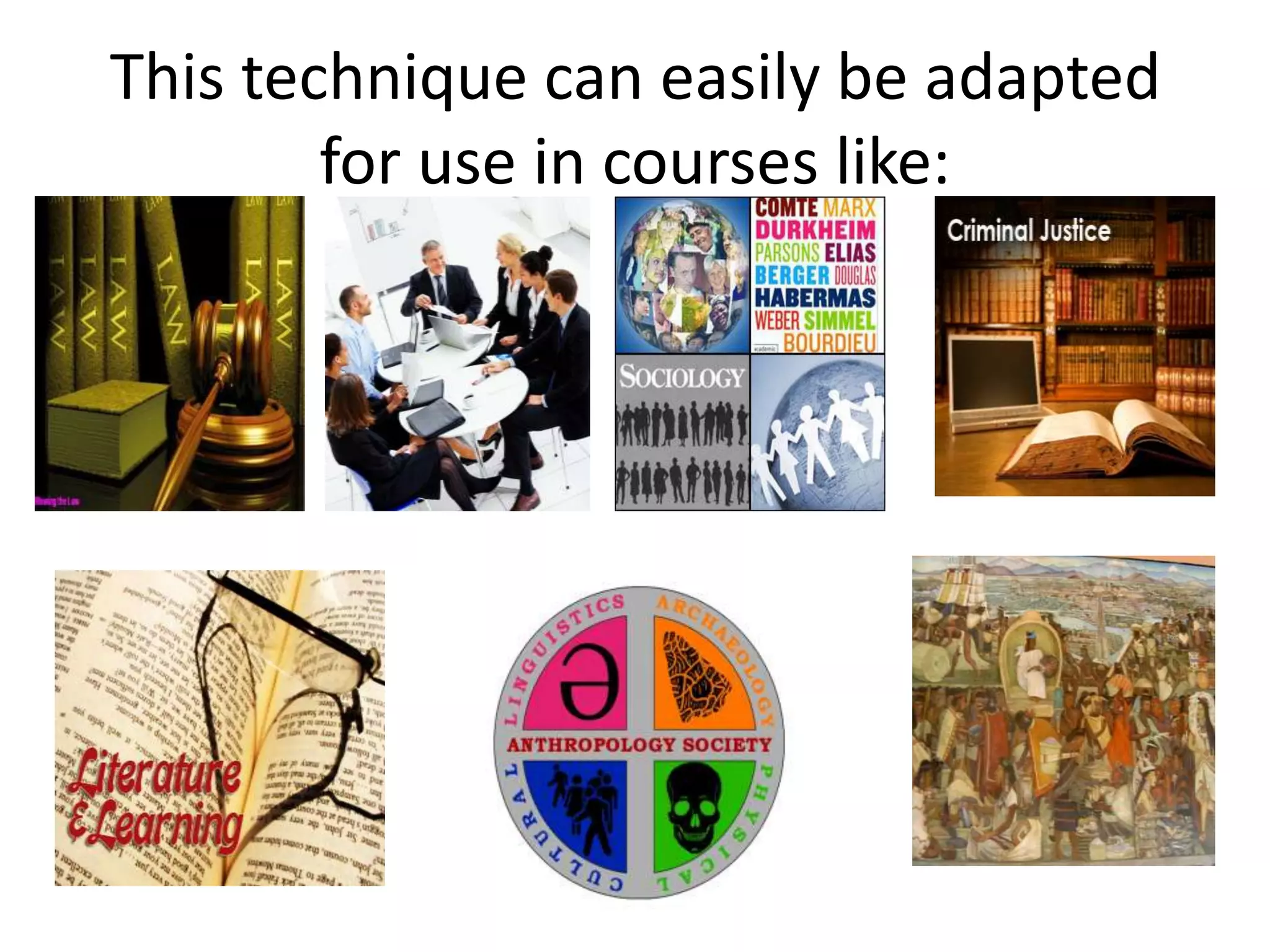 This technique can easily be adapted
for use in courses like:
 