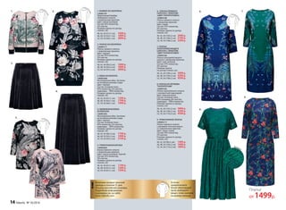 Платье
от 1499р.
2. ПЛАТЬЕ ИЗ НЕОПРЕНА
156W4111
Платье прямого силуэта
с живописным принтом.
Цвет: черный.
Cостав: 95% полиэстер,
5% эластан.
Размеры (длина по центру
спинки, см):
40, 42, 44 (90±2 см):		1699 р.
46, 48, 50 (93±2 см):		1899 р.
52, 54, 56 (97±2 см):		2099 р.
5. ТРИКОТАЖНАЯ БЛУЗКА
156W2603
Блузка прямого силуэта
с живописным принтом.
Цвет: светло-розовый, черный.
Cостав: 95% полиэстер,
5% эластан.
Размеры (длина по центру
спинки, см):
40, 42, 44 (61±1 см):		1199 р.
46, 48, 50 (61±1 см):		1399 р.
52, 54, 56 (61±1 см):		1599 р.
1. БОМБЕР ИЗ НЕОПРЕНА
156W2101
Трикотажный бомбер
свободного силуэта
с живописным принтом.
Цвет: светло-розовый.
Cостав: 95% полиэстер,
5% эластан.
Размеры (длина по центру
спинки, см):
40, 42, 44 (51±1 см):		1699 р.
46, 48, 50 (54±1 см):		1899 р.
52, 54, 56 (58±1 см):		2099 р.
7. ПЛАТЬЕ
ПОЛУПРИЛЕГАЮЩЕГО
СИЛУЭТА С ПРИНТОМ
"ЦВЕТ ПАПОРОТНИКА"
156W4106
Платье полуприлегающего
силуэта с авторским принтом.
Цвет: сине-зеленый.
Cостав: 97% полиэстер,
3% эластан.
Размеры (длина
по центру спинки, см):
40, 42, 44 (100±2 см):		3999 р.
46, 48, 50 (104±2 см):		4299 р.
52, 54, 56 (108±2 см):		4599 р.
4.
3. ЮБКА ИЗ БАРХАТА
146W3308
Расклешенная юбка. Застежка
на потайную молнию сзади.
Цвет: черный.
Cостав: основная ткань –
95% полиэстер, 5% эластан;
подкладка – 100% полиэстер.
Размеры (длина по центру
переда, см):
40, 42, 44 (61±1 см):		1599 р.
46, 48, 50 (63±1 см):		1799 р.
52, 54, 56 (66±1 см):		1999 р.
9. ТРИКОТАЖНОЕ ПЛАТЬЕ
156W4117
Платье прямого силуэта
с рукавами «летучая мышь»
и с живописным принтом.
Цвет: темно-синий.
Cостав: 95% полиэстер,
5% эластан.
Размеры (длина по центру
спинки, см):
40, 42, 44 (98±2 см):		1499 р.
46, 48, 50 (103±2 см):		1699 р.
52, 54, 56 (110±2 см):		1899 р.
8. ПЛАТЬЕ ИЗ КРУЖЕВА
"ПАПОРОТНИК"
156W4105
Платье приталенного силуэта
с контрастной подкладкой.
Цвет: морская волна.
Cостав: основная ткань –
92% полиамид, 8% эластан;
подкладка – 100% полиэстер.
Размеры (длина по центру
спинки, см):
40, 42, 44 (103±2 см):		3999 р.
46, 48, 50 (106±2 см):		4299 р.
52, 54, 56 (110±2 см):		4599 р.
Кружево
6. ПЛАТЬЕ ПРЯМОГО
СИЛУЭТА С ПРИНТОМ
«ЦВЕТ ПАПОРОТНИКА»
156W4108
Платье прямого силуэта
с авторским принтом.
Цвет: синий.
Cостав: 97% полиэстер,
3% эластан.
Размеры (длина по центру
спинки, см):
40, 42, 44 (104±2 см):		2999 р.
46, 48, 50 (106±2 см):		3199 р.
52, 54, 56 (108±2 см):		3399 р.
2.
3.
4.
6. 7.
8.
9.
1.
4. УДЛИНЕННАЯ ЮБКА
ИЗ БАРХАТА
156W3303
Расклешенная юбка. Застежка
на потайную молнию сзади.
Цвет: черный.
Cостав: основная ткань –
95% полиэстер, 5% эластан;
подкладка – 100% полиэстер.
Размеры (длина по центру
переда, см):
40, 42, 44 (90±2 см):		1799 р.
46, 48, 50 (92±2 см):		1999 р.
52, 54, 56 (95±2 см):		2199 р.
Возможен возврат женской
одежды в течение 21 дня.
Указаны российские размеры.
Подробную информацию
о размерах см. на сайте
www. faberlic.com
!
Если вы
предпочитаете
более облегающий
крой, выбирайте
вещи с этим значком
на размер меньше.
5.
14 faberlic № 16/2016
 