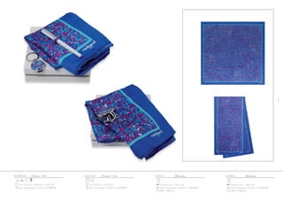 4
4
1600 x 400 mm
Blossom
Foulard soie - Silk scarf
Incl. Packaging ‘Cacharel’ (CBH200)
4 CFR515
900 x 900 mm
Blossom
Foulard soie - Silk scarf
Incl. Packaging ‘Cacharel’ (CBH200)
3 CFL515
1
2
3
4
Parure / Set
Set CAU515 + CFR515 + CSI5125
Incl. Packaging ‘Cacharel’ (CBX000)
1 CPRRU515
16
Parure / Set
Set CAG515 + CFL515
Incl. Packaging ‘Cacharel’ (CBX000)
2 CPGL515
 