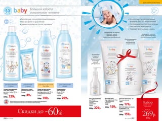 Безопасные гипоаллергенные
формулы, без SLS и красителей
Натуральные экстракты и нежные
смягчающие компоненты
Подходят для малыша и мамы
Большая забота
о маленьком человеке
ГИПО
АЛЛЕРГЕ
ННЫЕ
Ф
ОРМУЛ
Ы
Защищает нежную
кожу, рекомендуется
для ежедневного ухода
Детский крем
под подгузник 75 мл
С экстрактом
ромашки
1688
200р. 159р.
Предотвращает
появление
раздражений
и опрелостей
Детская присыпка  70 г
С аллантоином
1647
250р. 179р.
Детский крем для мамы
и малыша 75 мл
С D-пантенолом
1645
200р. 159р.
всего за
Набор
любой крем +
присыпка
269р.
450р.№17/2018 207
Безопасные гипоаллергенные формулы
Без фосфатов и красителей
Дерматологически протестированы*
Скидки до -60%
Концентрированный
гель для стирки
детского белья 500 мл
11515
600р. 329р.
Кондиционер
для детского
белья 500 мл
С алоэ вера
11516
350р. 269р.
ДЛЯ МЫТЬЯ ДЕТСКОЙ
ПОСУДЫ
ДЛЯ СМЯГЧЕНИЯ
ВЕЩЕЙ
ДЛЯ МАШИННОЙ
СТИРКИ
ДЛЯ РУЧНОЙ
СТИРКИ
Мыло для стирки
детского белья 100 г
11514
100р. 49р.
Средство для мытья
посуды и детских
принадлежностей 500 мл
С экстрактом календулы
11517
350р. 149р.
*Дерматологическая безопасность подтверждена сертификатом международного
научно-исследовательского института Dermatest Gmbh (Германия).
Гель для подмыва-
ния 190 мл
С экстрактом
череды
и алоэ вера
1644
300р. 229р.
Ухаживает за нежной
детской кожей,
препятствует
появлению раздражений
Деликатно
очищает
нежную
детскую кожу
благодаря
мягкой
pH-формуле
206 №17/2018
ДЕТСКАЯ КОСМЕТИКА
 