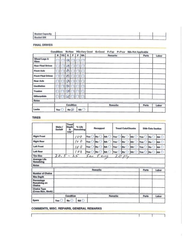 CAT 950 81J11954 WHEEL LOADER INSPECTION REPORT