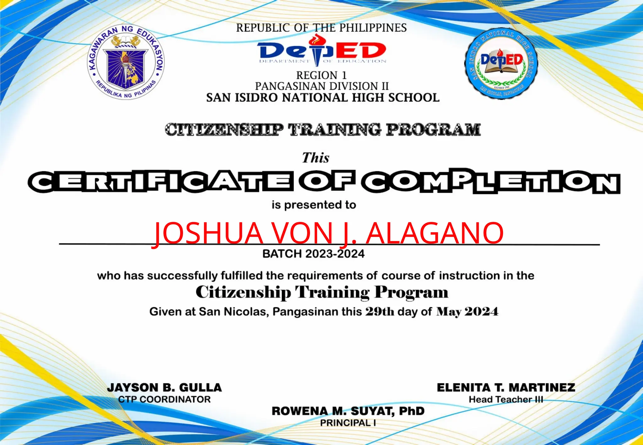 JOSHUA VON J. ALAGANO