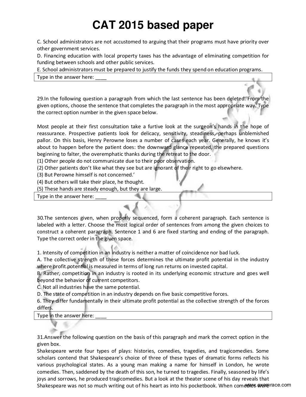 CAT 2015 Previous Year Question Paper with Answer Key