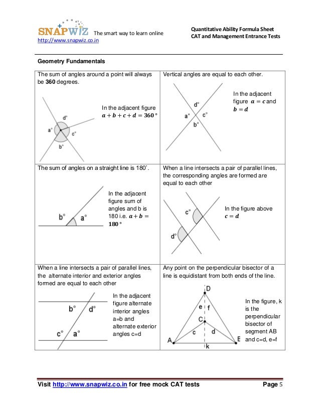 formulas sheet for geometry