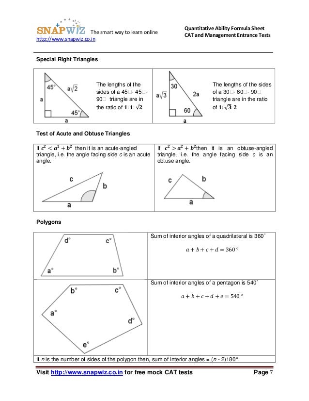 cat quant cheat sheet