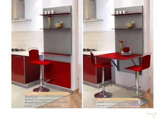singleviva
Mesa y plafón Viva Encimera, baldas y ala auxiliar cristal rojo brillo, base
plafón gris metalizado.
Taburete Win Asiento y respaldo rojo. Armazón cromado.                         singleviva
Mesa e plafon Viva Mesa, prateleiras e aba auxiliar vidro vermelho brilho.     Mesa Viva En posición cerrada (imagen anterior) y en posición abierta.
Base plafon cinza metalizado.
Bancos Win Assento e encosto vermelho. Armação cromado .                       Mesa Viva Em posição fechada (imagem anterior) e em posição aberta.



                                                                                                                                                        Single   7
 