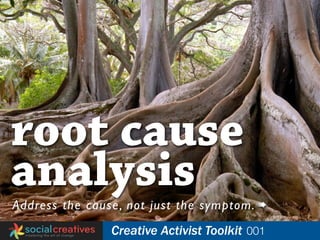 root cause
analysis
Address the cause , not just the symptom.!
                Creative Activist Toolkit 001
 