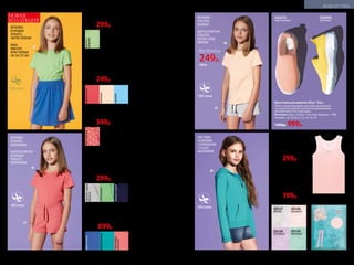 светло-
зеленый
1. ФУТБОЛКА В ГОРОШЕК 079G2912
Состав: 100% хлопок.
Размеры: 98–164.
400р. 299р.
коралловый
3. ШОРТЫ ИЗ ФУТЕРА В ГОРОШЕК 079G3411
Состав: 100% хлопок.
Размеры: 98–164.
450р. 349р.
3
ФУТБОЛКА
079G2910,
КОРАЛЛОВАЯ
ШОРТЫ ИЗ ФУТЕРА
В ГОРОШЕК
079G3411,
КОРАЛЛОВЫЕ
НОВАЯ
КОЛЛЕКЦИЯ
ФУТБОЛКА
В ГОРОШЕК
079G2912,
СВЕТЛО-ЗЕЛЕНАЯ
ЮБКА
068G3301,
ЯРКО-ГОЛУБАЯ,
СМ. НА СТР. 264
5. ТОЛСТОВКА НА МОЛНИИ С КАПЮШОНОМ 117G2502
Цвет: ярко-синий, ментоловый. Состав: 100% хлопок.
Размеры: 98–164.
Цвет: персиково-розовый. Состав: 100% хлопок.
Размеры: 116–170.
1200р. 899р.
ярко-синий
ментоловый
персиково-
розовый
2
ТОЛСТОВКА
НА МОЛНИИ
С КАПЮШОНОМ
117G2502,
МЕНТОЛОВАЯ
1
светло-серый
меланж
салатовый
темно-синий
бежевый
коралловый
голубой
2. ФУТБОЛКА
079G2910 Цвет: коралловый, бежевый.
Состав: 100% хлопок.
Размеры: 98–164.
068G2901 Цвет: коралловый, голубой.
Состав: 100% хлопок.
Размеры: 98–152.
300р. 249р.
Кроссовки для девочек Alice / Элис
Облегченные дышащие кроссовки выполнены
по новой бесшовной технологии вывязывания
деталей верха. Без подкладки.
Материал: верх, стелька –текстиль; подошва – ПВХ.
Размеры: 28, 29, 30, 31, 32, 33, 34, 35.
1200р. 999р.
ФУТБОЛКА
079G2910,
БЕЖЕВАЯ
ШОРТЫ ИЗ ФУТЕРА
079G3410,
СВЕТЛО-СЕРЫЕ
МЕЛАНЖ
Футболка
249р.
300 р.
4. ШОРТЫ ИЗ ФУТЕРА
079G3410 Цвет: светло-серый меланж.
Состав: 95% хлопок, 5% вискоза.
Цвет: салатовый. Состав: 100% хлопок.
Размеры: 98–164.
117G3401 Цвет: темно-синий. Состав: 100% хлопок.
Размеры: 98, 110–152.
400р. 299р.
SSG009
желтый
SSG010
персиковый
SD128
розовый
SD127
белый
SD130
мятный
SD129
лиловый
ФАНТАЗИЙНЫЕ ДЕТСКИЕ
КОЛГОТКИ 20 den
Состав: 85% полиамид,
15% эластан.
Размеры: 98–110, 116–128,
134–146.
330р. 199р.
МАЕЧКА
Классический крой.
Состав: 95% хлопок,
5% эластан.
Размеры: 122–128, 134–140,
146–152, 158–164.
KW002розовый
350р. 299р.
4
5
2
266 №09/2019 №09/2019 267
МОДА И СТИЛЬ
 