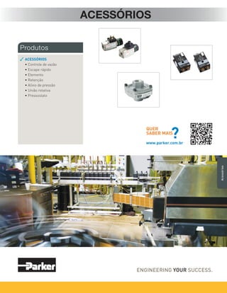 • Dimensões em mm.
59
Catálogo 1001-10 BR
Parker Hannifin Ind. Com. Ltda.
Divisão Automação | Jacareí, SP | Brasil
Preparação para ar comprimido
acessórios
(purgador)
Série
P3A
Séries
R210/220
e
230
Série
06
e
07
Série
Hi-Flow
Série
Aço
inox
Acessórios
Série
Normal
e
Full
Size
Série
Global
Série
P3Y
Série
14
Preparacão
para
Ar
Comprimido
Codificação
	 Descrição	Referência
	 Purgador com dreno automático 1/4 NPT	 06D1NA
	 Purgador com dreno automático 1/2 NPT	 06D3NA
Dimensões
Sem válvula
Utilização
Purgador
com válvula
6328 6329
Comprimento
Unidade de
condicionamento
Inclinação de 0,5 a 2%
do comprimento
Instalação
Descrição
Produto de alta durabilidade em função da sua forma
construtiva, compacto e de fácil instalação em locais de
difícil acesso;
Praticidade na manutenção e instalação do produto.
Purgador
Características técnicas
•	Conexão de 1/4 e 1/2” NPT
•	 Pressão de trabalho de 0 a 17,2 bar
•	 Temperatura de trabaho de 0°C a +80°C
•	Dreno automático 1/8
Materiais
•	Corpo de alumínio
•	 Vedações NBR
Nota: vide advertência referente a copos de policarbonato na página 60.
codificação e dimensões
 