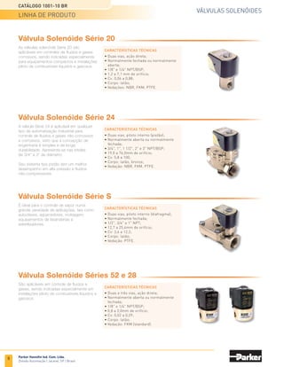 CONVERSOR DE CORRENTE |
INVERSOR DE FREQUÊNCIA
CATÁLOGO 1001-10 BR
LINHA DE PRODUTO
Parker Hannifin Ind. Com. Ltda.
Divisão Automação | Jacareí, SP | Brasil
Inversor de Frequência AC30
O AC30 é o inversor de frequência global da Parker, com conceito modular, opcionais de
filtros e proteções de hardware, ele consegue atender qualquer tipo de instação.
CARACTERÍSTICAS TÉCNICAS
• Disponível de 0.75KW até 18.5KW;
• Alimentação 380 VAC a 460 VAC;
• Pode operar qualquer tipo de motor AC (indução ou Imã permanente) em
função sensorless;
• Função STO (safe torque off);
• Porta ethernet integrada (Ethenet ou Modbus TCP/IP).
CARACTERÍSTICAS TÉCNICAS
• Disponibilidade 0.55kW – 1200kW;
• Alimentação 220 VAC , 380 a 460 e 690 VAC;
• Porta USB disponivel em todos os modelos;
• Controle vetorial sensorless, vetorial malha fechada e V/Hz;
• Função STO (Safe torque off);
• Opcional AFE (regenerativo disponível);
• Malhas de velocidade, torque e posição da ordem de 63.5 microsegundos.
CARACTERÍSTICAS TÉCNICAS
• Disponivel de 0.2KW até 22KW;
• Alimentação 220 VAC ou 380 a 460 VAC;
• Frequência máxima de saida de até 590HZ;
• Sobre carga de 150% em até 60 seg.;
• Proteção para ambientes agressivos (3C3 );
• Filtro EMC disponível;
• Porta serial integrada (Modbus Serial).
Inversor de Frequência 890+
A série 890 é uma família de inversores de frequência de alta performance com concepção
modular, desenvolvida para atender as mais exigentes e complexas aplicações.
Inversor de Frequência AC10
O AC10 é o micro-inversor de frequência global da Parker, ideal para aplicações simples
para controle de velocidade em malha aberta.
Conversor de Corrente Continua 590+
Os conversores de corrente contínua 590+ de alta performance 590+ são disponíveis nas
potências de 4 a 1500 CV.
CARACTERÍSTICAS TÉCNICAS
• Possuem funcionalidades de sistema, tais como:
- Funções matemáticas: multiplicação, divisão, soma, subtração, módulo, inversão de sinal etc;
- Funções de PLC: AND, OR, comparador, inversor;
- Calculadores de diâmetro;
- Malha PID para controle de variáveis de processo: célula de carga, balancins, pressão, volume, vazão, etc;
- 5 entradas analógicas ±10V, 9 entradas digitais 24VCC, 3 saídas analógicas ±10V e
3 saídas digitais 24VCC;
- Software CElite incluso;
- Interface de rede Controlnet, Devicenet, Ethernet, Link, Modbus, CANopen e Profibus.
Inversor de Frequência AC30
Conversor de Corrente Continua 590+
Inversor de Frequência 890+
Inversor de Frequência AC10
 